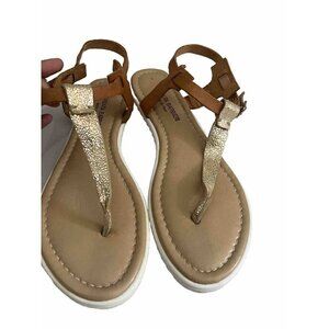 Barbara Barbieri ti Thong Sandals Gold And Tan Leather Upper Flat Women Size 9